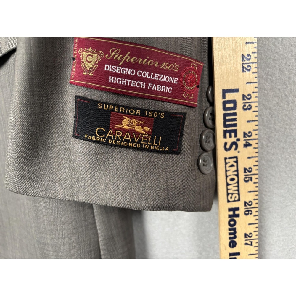 Caravelli Blazer Mens 44R Taupe 3 Button Notch Lapel Suit Jacket Superior 150's - Picture 7 of 16